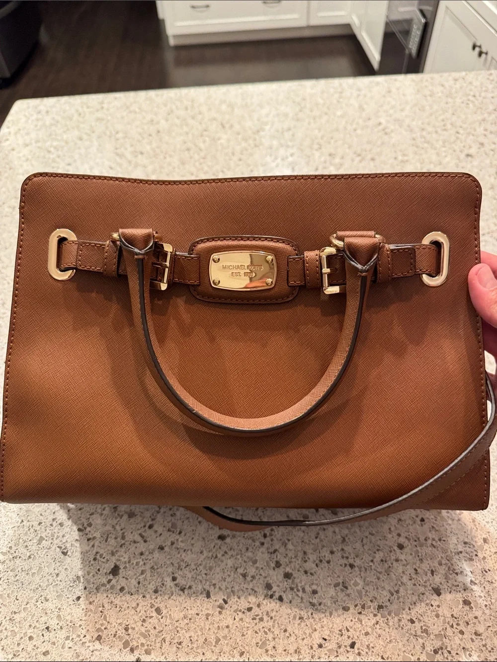 Michael Kors Cognac Saffiano Satchel with Gold Hardware